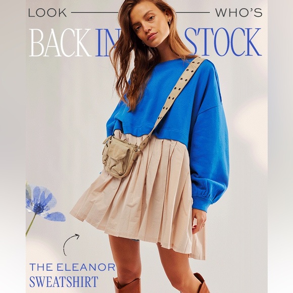 Free People Tops - NWT Free People Eleanor Sweatshirt Dress Lake Victoria Blue